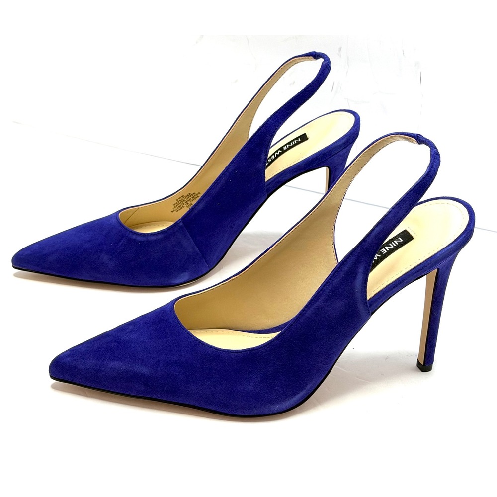 Nine West Women's Feather Slingback Stiletto Pumps Dark Blue 8.5M NWT and BOX - Picture 4 of 11